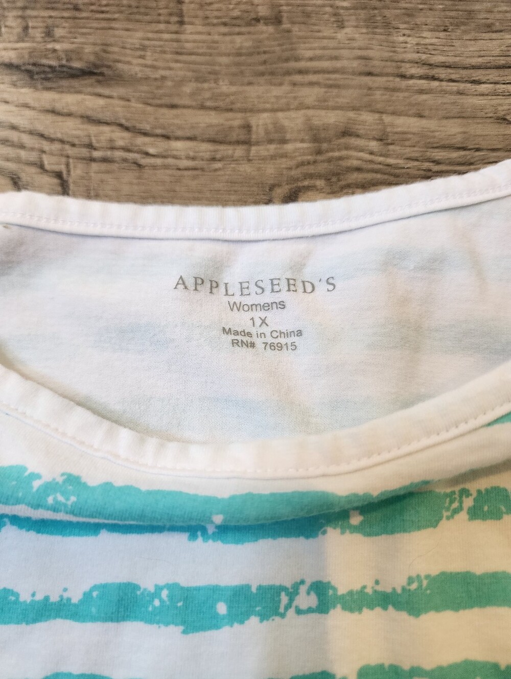 Appleseeds Womens Top Size 1X White Turquoise Stripe 3/4 Sleeve Beach - Picture 2 of 7